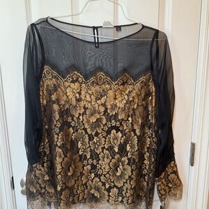 Carlisle Black and Gold Floral Lace Blouse